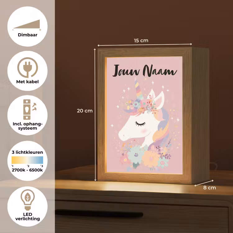 Eenhoorn - Roze - Bloemen Light Box met kabel (Kinderlampje) klein -USP_NL