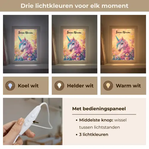 Eenhoorn - Roze - Kleurrijk - Sprookjesbos Light Box met kabel (Kinderlampje) klein -USP_lichtkleurNL