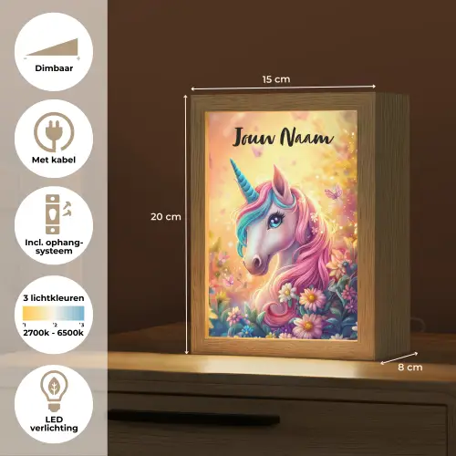 Eenhoorn - Roze - Kleurrijk - Sprookjesbos Light Box met kabel (Kinderlampje) klein -USP_NL