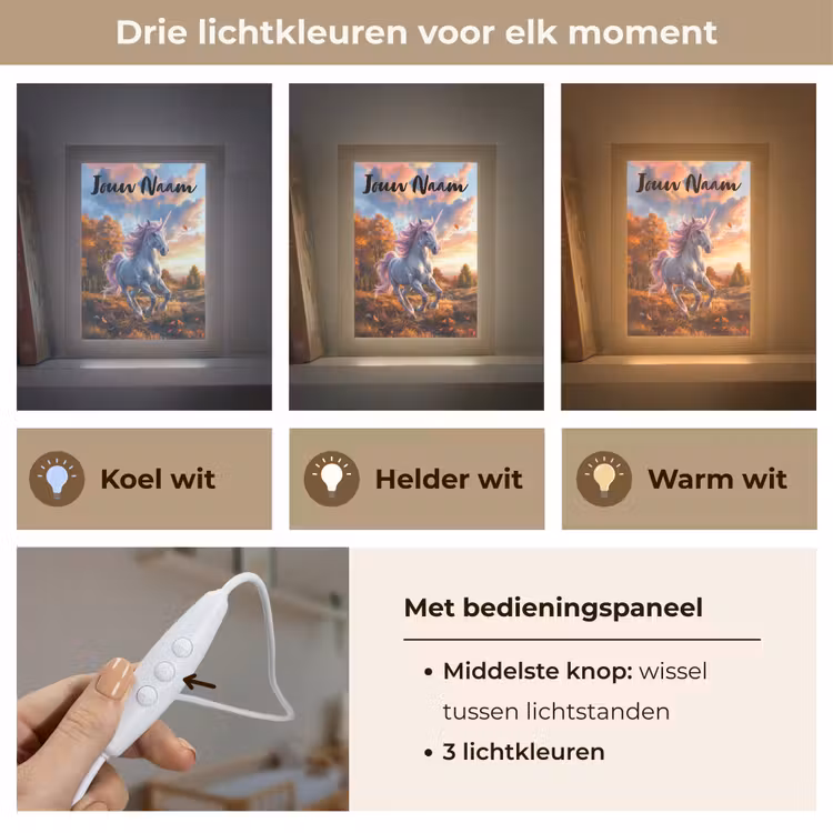 Eenhoorn - Sprookjes dier - Natuur - Meisjes Light Box met kabel (Kinderlampje) klein -USP_lichtkleurNL