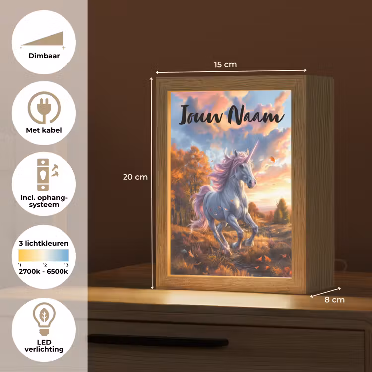 Eenhoorn - Sprookjes dier - Natuur - Meisjes Light Box met kabel (Kinderlampje) klein -USP_NL