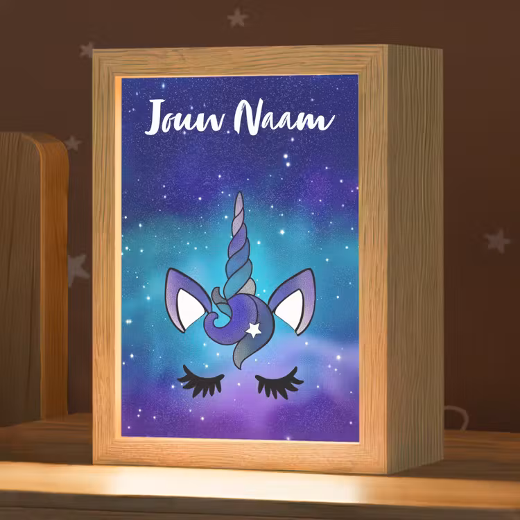Eenhoorn - Sterrenhemel - Wimpers - Blauw Light Box met kabel (Kinderlampje) klein -zzz_3d_website