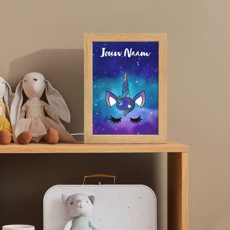 Eenhoorn - Sterrenhemel - Wimpers - Blauw Light Box met kabel (Kinderlampje) klein -sfeer2_kind