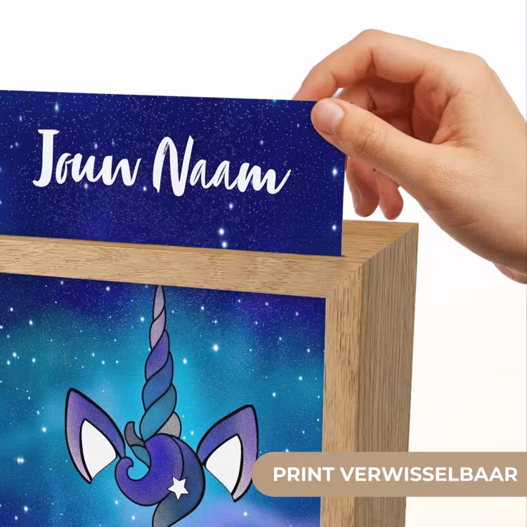 Eenhoorn - Sterrenhemel - Wimpers - Blauw Light Box met kabel (Kinderlampje) klein -USP_websiteprintNL