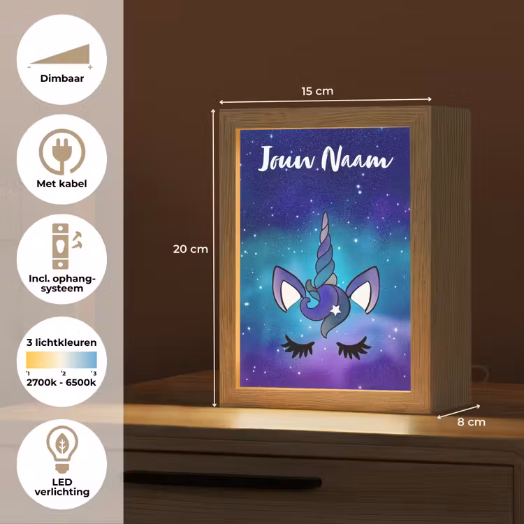 Eenhoorn - Sterrenhemel - Wimpers - Blauw Light Box met kabel (Kinderlampje) klein -USP_NL