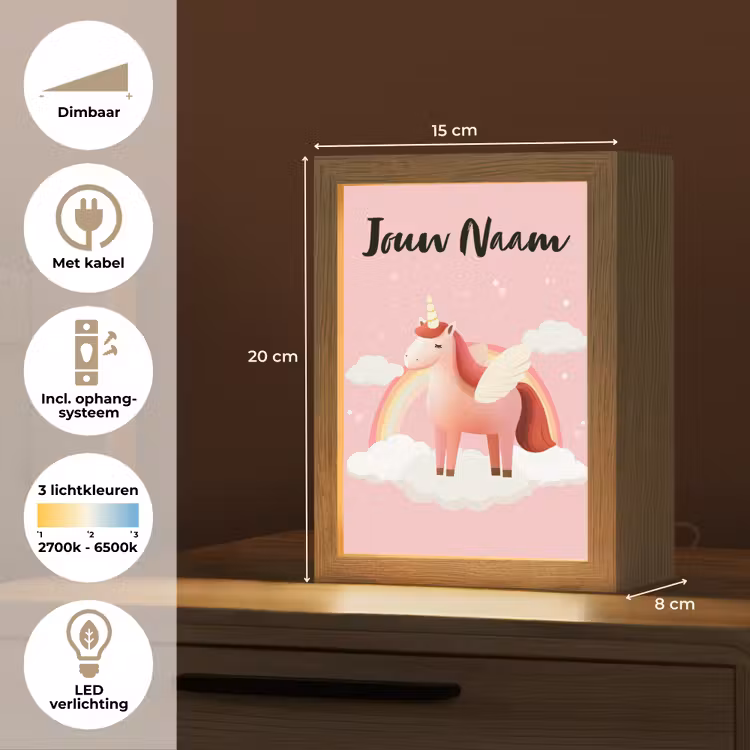 Eenhoorn - Vleugels - Roze - Regenboog Light Box met kabel (Kinderlampje) klein -USP_NL