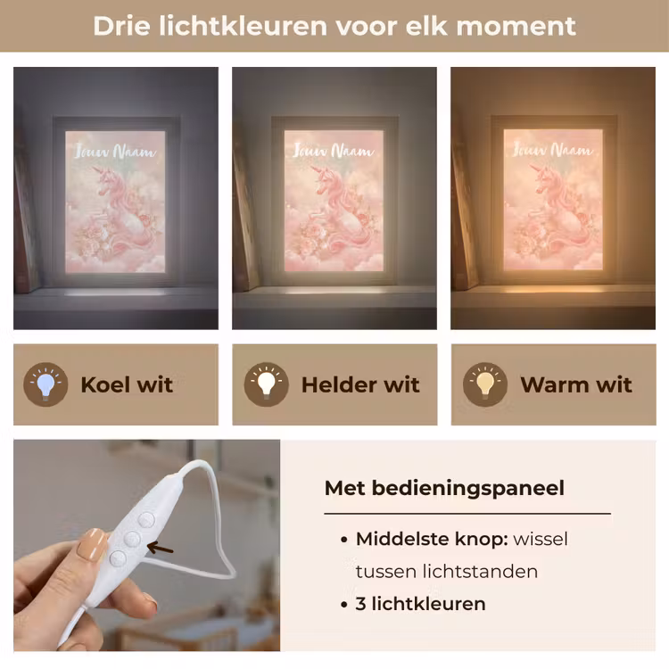 Eenhoorn - Wolken - Roze Light Box met kabel (Kinderlampje) klein -USP_lichtkleurNL