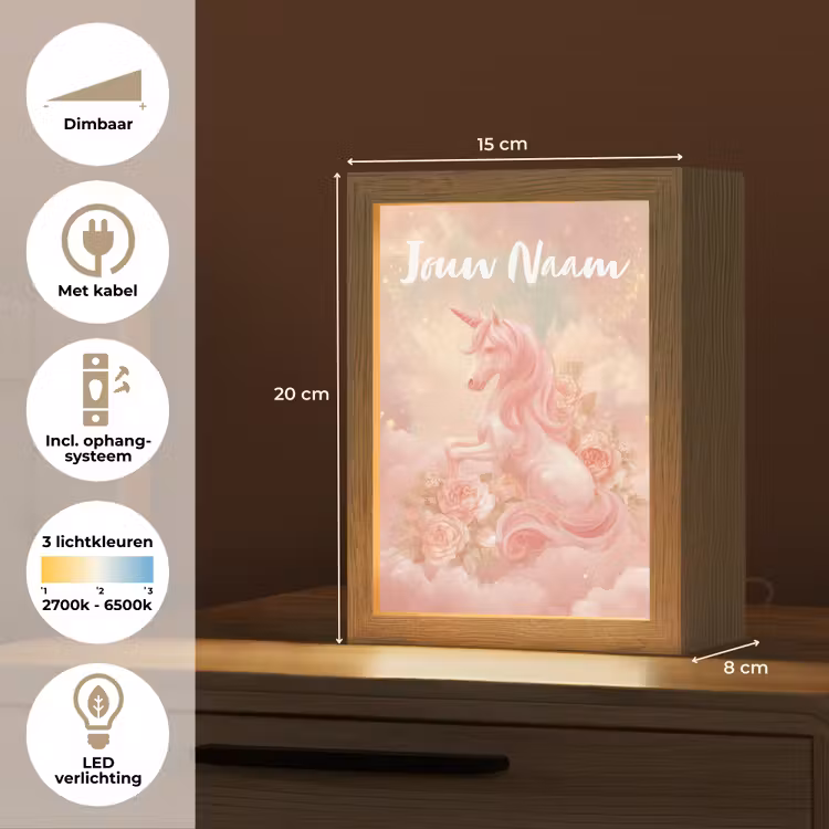 Eenhoorn - Wolken - Roze Light Box met kabel (Kinderlampje) klein -USP_NL