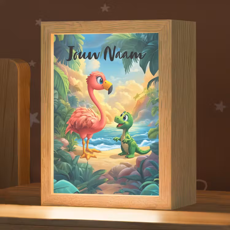 Flamingo - Dinosaurus - Strand - Kleurrijk Light Box met kabel (Kinderlampje) klein -zzz_3d_website