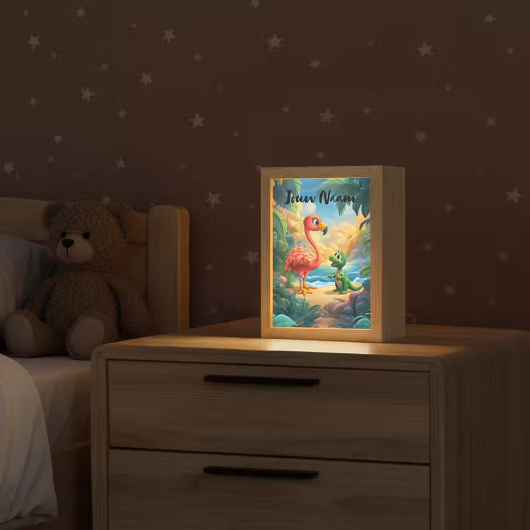 Flamingo - Dinosaurus - Strand - Kleurrijk Light Box met kabel (Kinderlampje) klein -sfeer1_kind