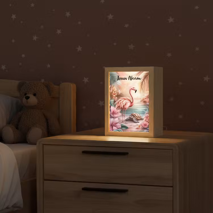 Flamingo - Schildpad - Roze Light Box met kabel (Kinderlampje) klein -sfeer1_kind