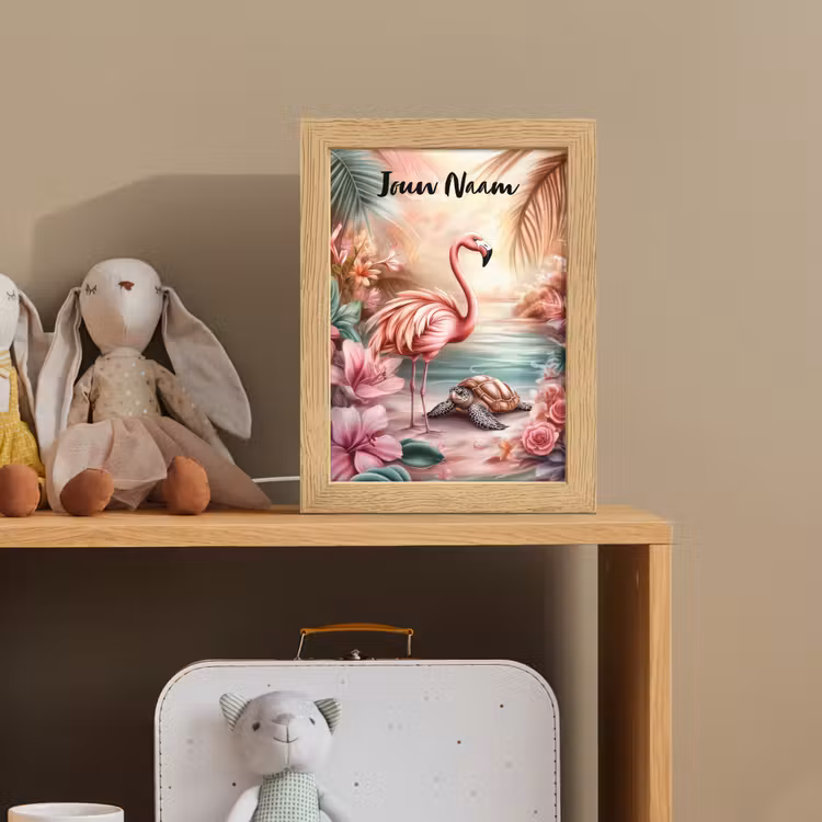 Flamingo - Schildpad - Roze Light Box met kabel (Kinderlampje) klein -sfeer2_kind