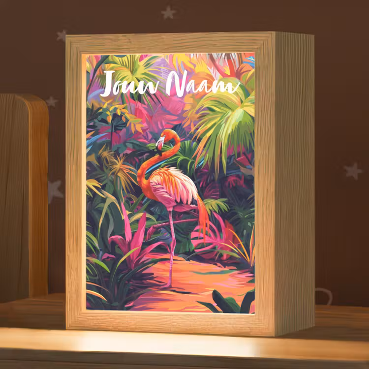 Flamingo - Tropisch - Dier - Bladeren Light Box met kabel (Kinderlampje) klein -zzz_3d_website