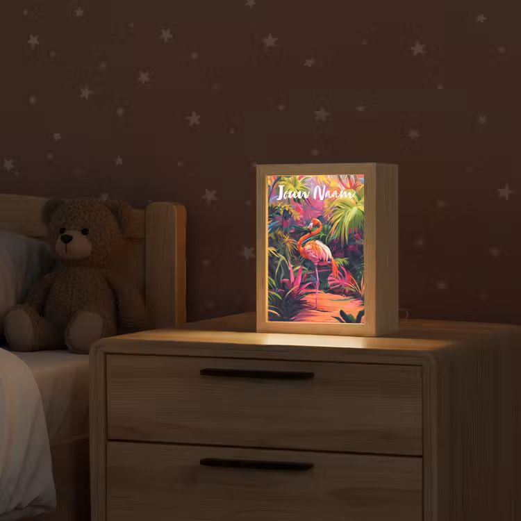 Flamingo - Tropisch - Dier - Bladeren Light Box met kabel (Kinderlampje) klein -sfeer1_kind