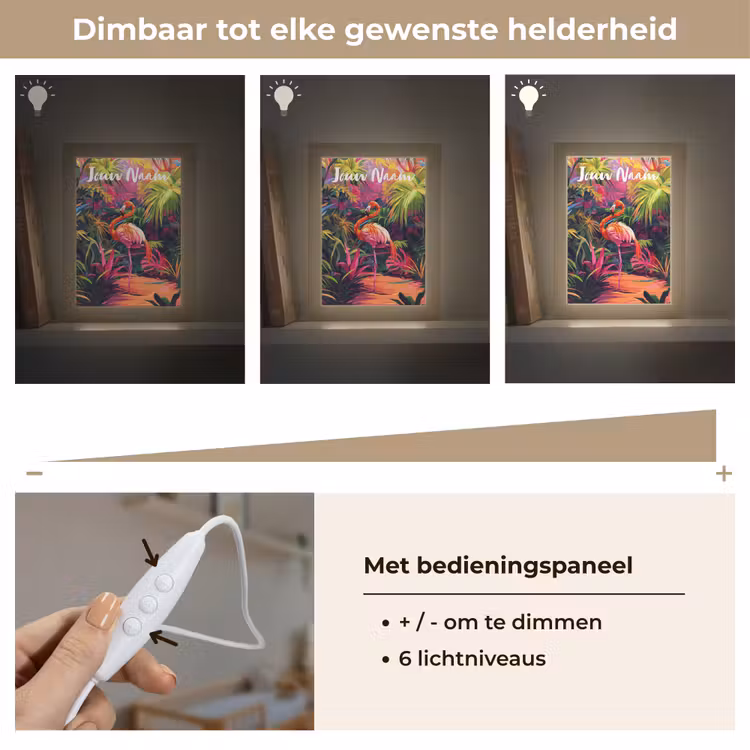 Flamingo - Tropisch - Dier - Bladeren Light Box met kabel (Kinderlampje) klein -USP_dimbaarNL