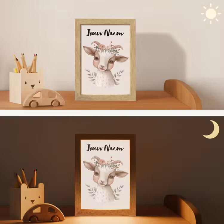 Geit - Dier - Bohemian - Bloemen - Boho Light Box met kabel (Kinderlampje) klein -sfeer3_kind