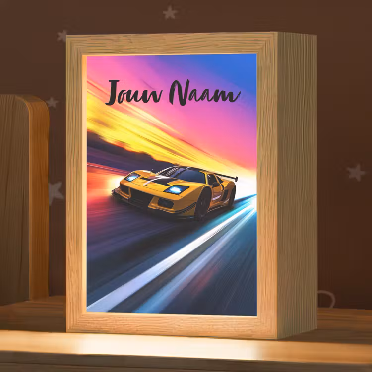 Gele raceauto - Kleurrijk - Neon Light Box met kabel (Kinderlampje) klein -zzz_3d_website