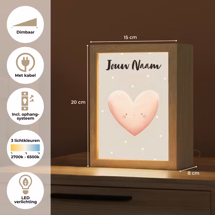 Gezichtje - Hart - Roze - Stippen Light Box met kabel (Kinderlampje) klein -USP_NL