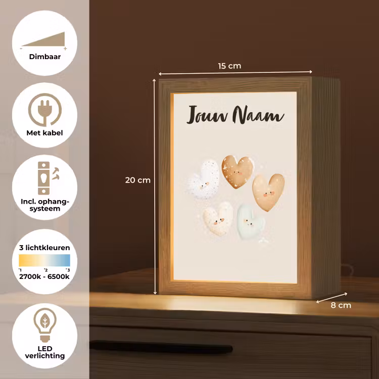 Gezichtjes - Hartjes - Pasteltinten - Sterretjes Light Box met kabel (Kinderlampje) klein -USP_NL