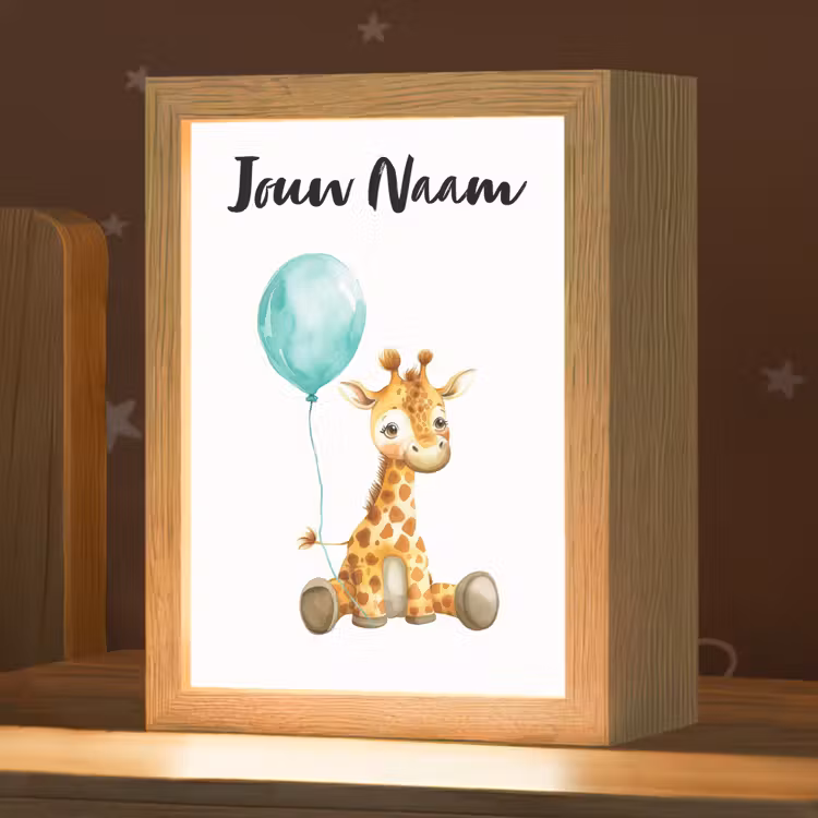 Giraf - Baby - Dieren - Blauwe ballon Light Box met kabel (Kinderlampje) klein -zzz_3d_website