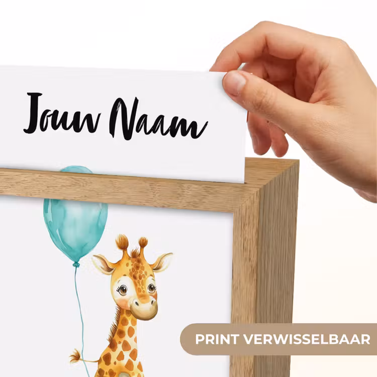 Giraf - Baby - Dieren - Blauwe ballon Light Box met kabel (Kinderlampje) klein -USP_websiteprintNL