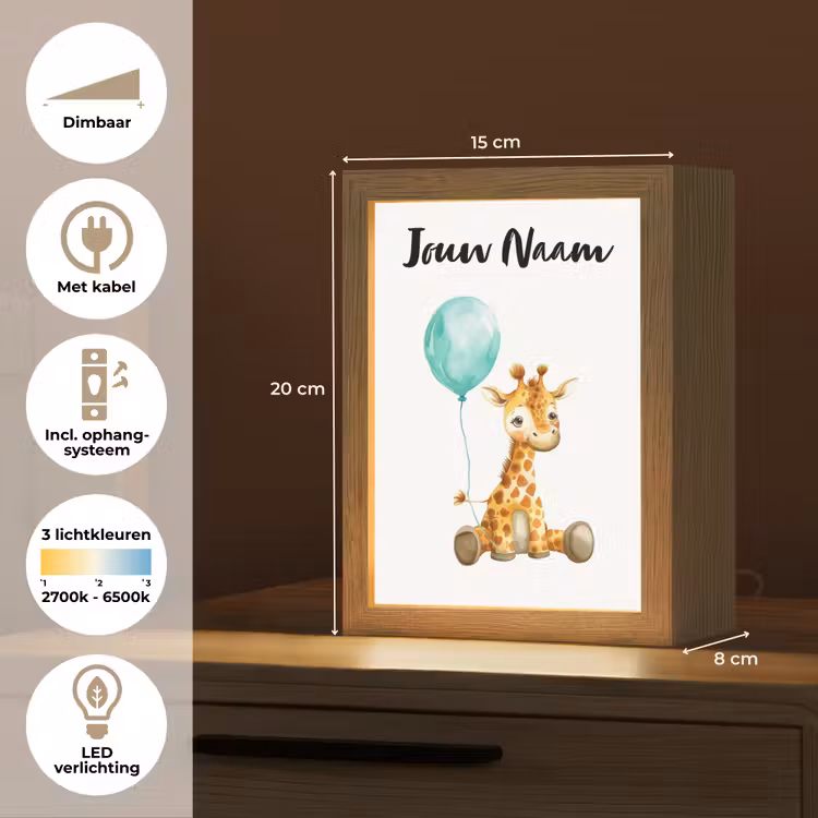 Giraf - Baby - Dieren - Blauwe ballon Light Box met kabel (Kinderlampje) klein -USP_NL