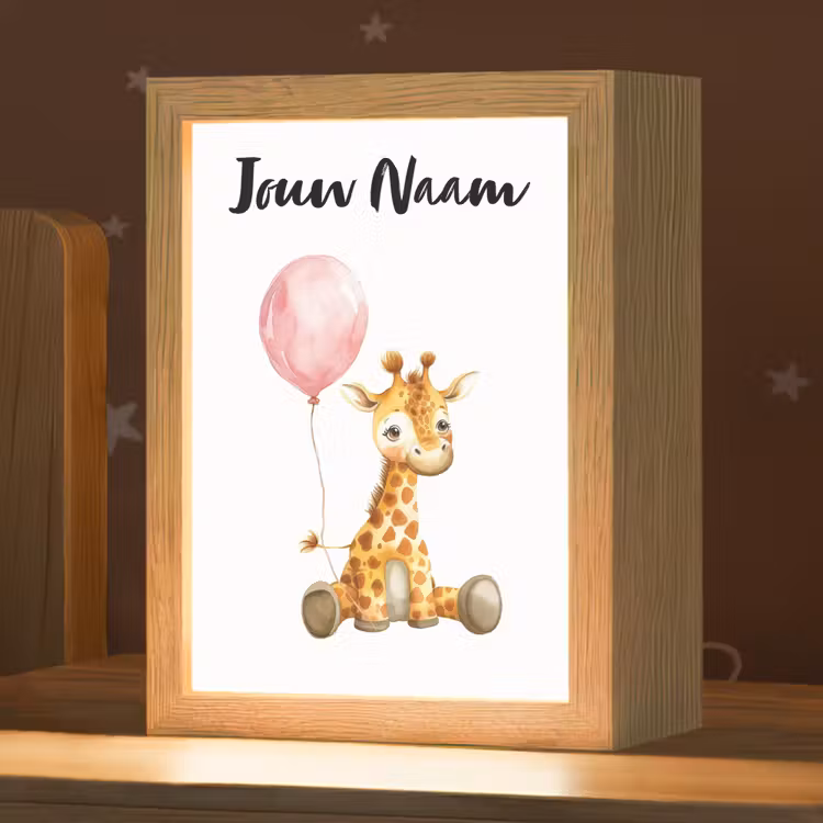 Giraf - Baby - Dieren - Roze ballon Light Box met kabel (Kinderlampje) klein -zzz_3d_website