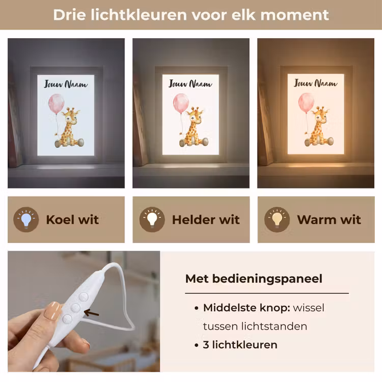 Giraf - Baby - Dieren - Roze ballon Light Box met kabel (Kinderlampje) klein -USP_lichtkleurNL