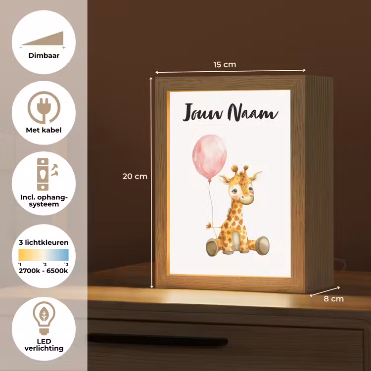 Giraf - Baby - Dieren - Roze ballon Light Box met kabel (Kinderlampje) klein -USP_NL