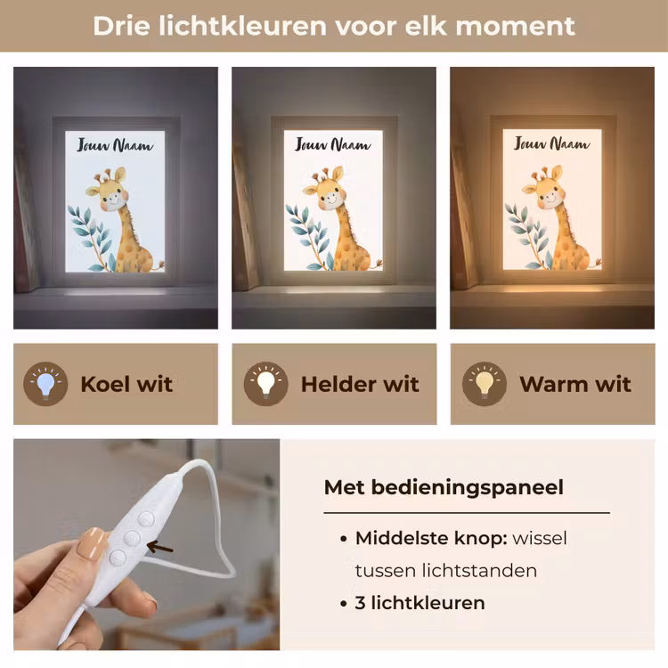 Giraf - Dier - Wilde dieren Light Box met kabel (Kinderlampje) klein -USP_lichtkleurNL