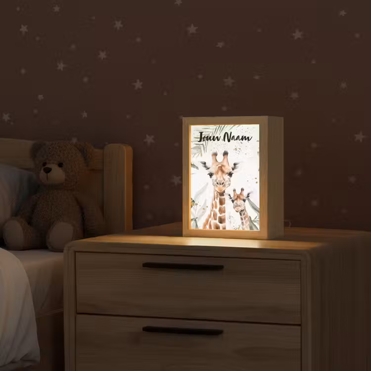 Giraffe - Bladeren - Kinderen - Dieren - Jungle Light Box met kabel (Kinderlampje) klein -sfeer1_kind