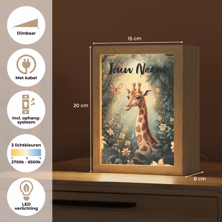 Giraffe - Jungle - Bloemen Light Box met kabel (Kinderlampje) klein -USP_NL