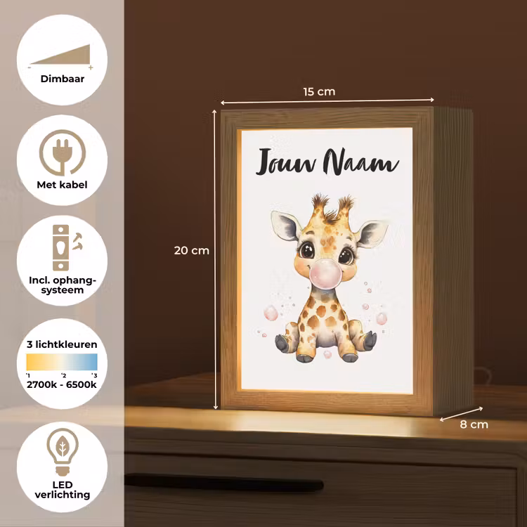 Giraffe - Roze - Kauwgom Light Box met kabel (Kinderlampje) klein -USP_NL