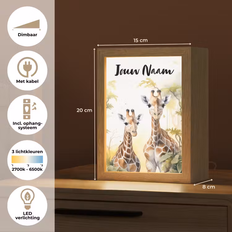 Giraffe - Wilde dieren - Natuur - Kinderen Light Box met kabel (Kinderlampje) klein -USP_NL