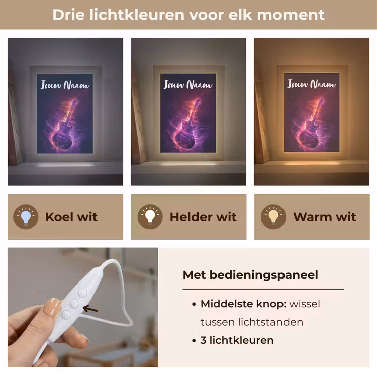 Gitaar - Muziek - Rook - Paars Light Box met kabel (Kinderlampje) klein -USP_lichtkleurNL