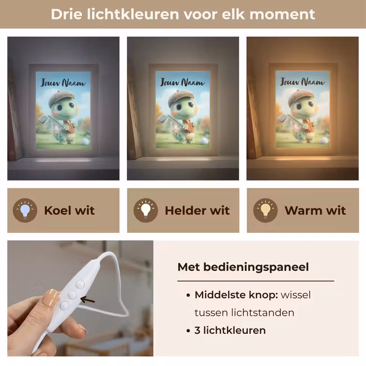 Golf - Dino - Groen Light Box met kabel (Kinderlampje) klein -USP_lichtkleurNL