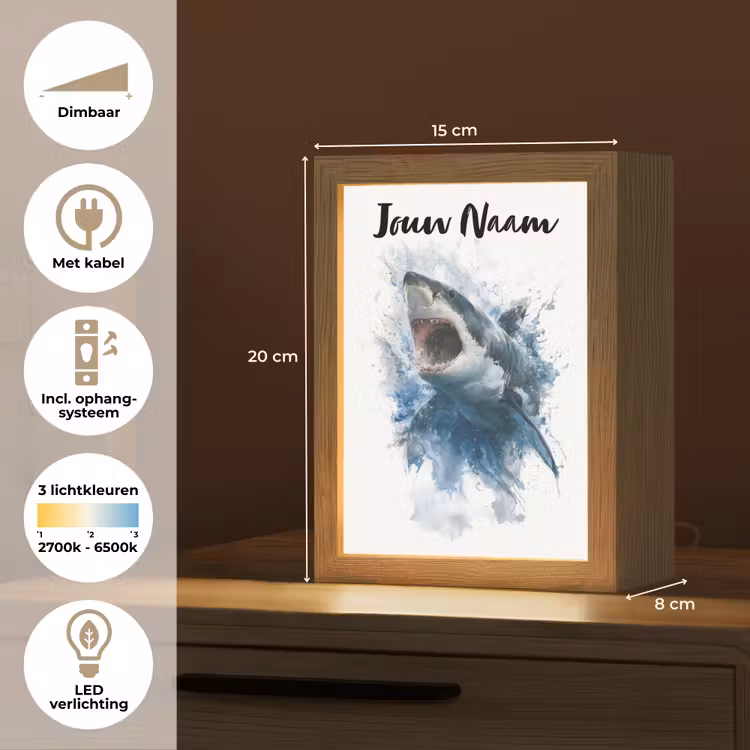 Haai - Blauw - Water Light Box met kabel (Kinderlampje) klein -USP_NL