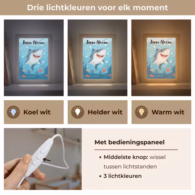 Haai - Vissen - Blauw - Onderwater Light Box met kabel (Kinderlampje) klein -USP_lichtkleurNL