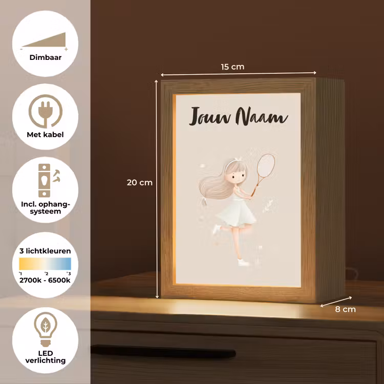 Haar - Meisje - Strik - Tennisracket Light Box met kabel (Kinderlampje) klein -USP_NL