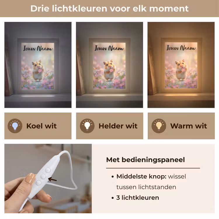 Hamster - Bloemen - Roze - Oranje Light Box met kabel (Kinderlampje) klein -USP_lichtkleurNL