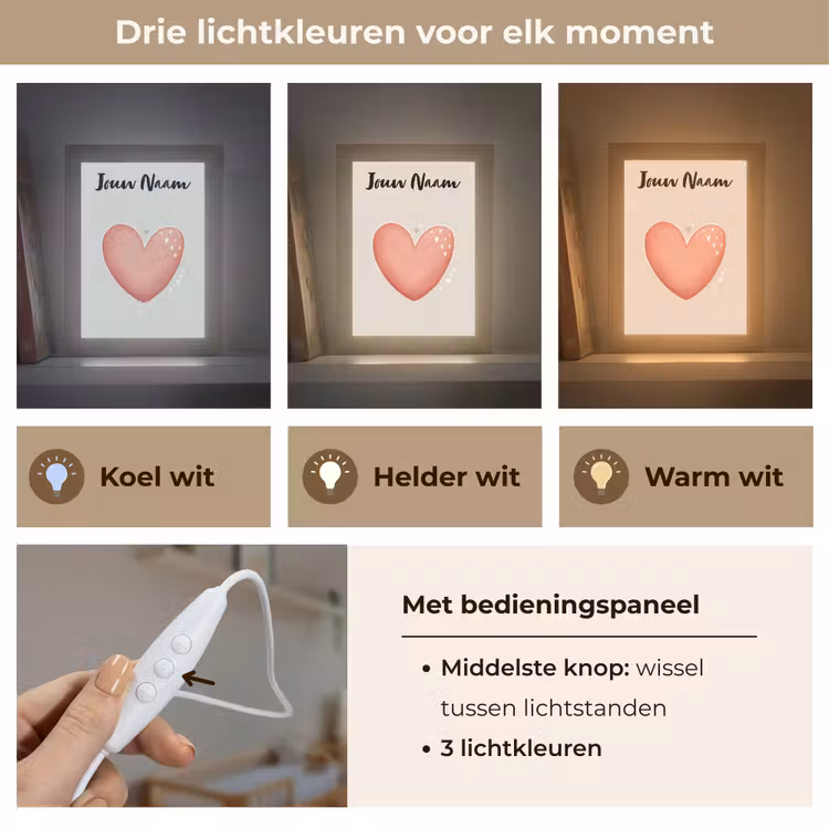 Hart - Rood - Minimalistisch Light Box met kabel (Kinderlampje) klein -USP_lichtkleurNL