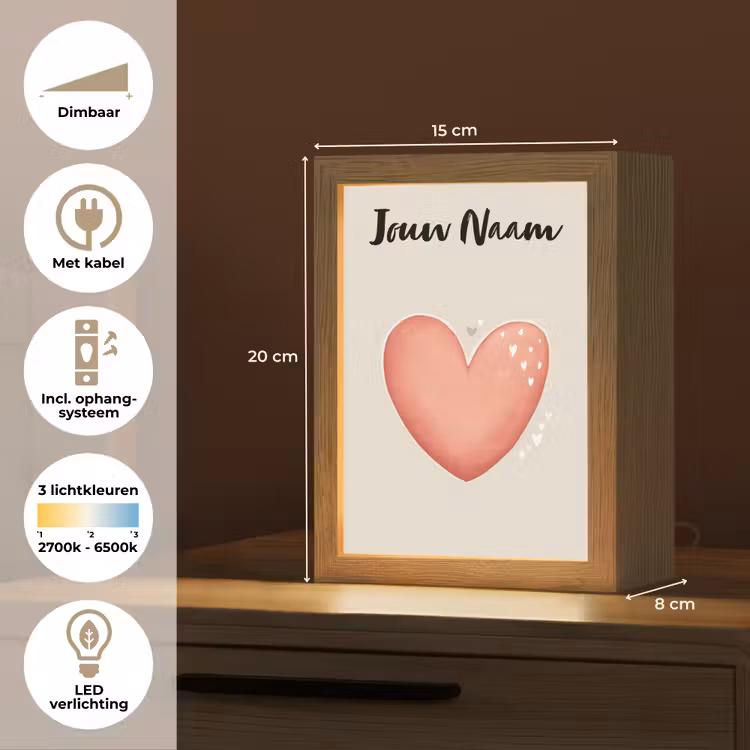 Hart - Rood - Minimalistisch Light Box met kabel (Kinderlampje) klein -USP_NL