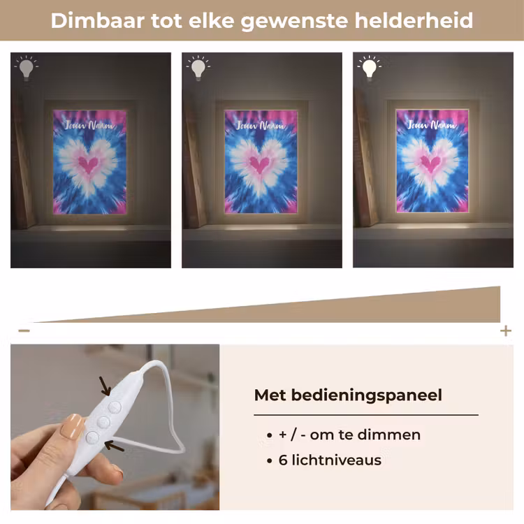 Hartje - Blauw - Tie Dye Light Box met kabel (Kinderlampje) klein -USP_dimbaarNL