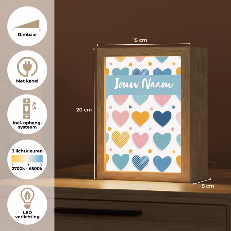 Hartjes - Pastel - Patroon Light Box met kabel (Kinderlampje) klein -USP_NL