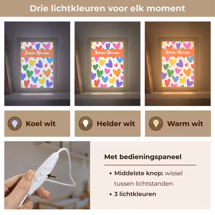 Hartjes - Patroon - Kleurrijk Light Box met kabel (Kinderlampje) klein -USP_lichtkleurNL