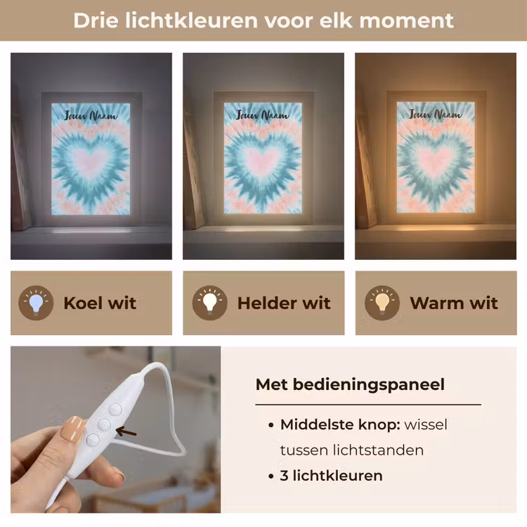 Hartvormig - Tie dye - Lichtblauw - Pasteltinten Light Box met kabel (Kinderlampje) klein -USP_lichtkleurNL