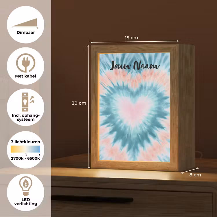 Hartvormig - Tie dye - Lichtblauw - Pasteltinten Light Box met kabel (Kinderlampje) klein -USP_NL