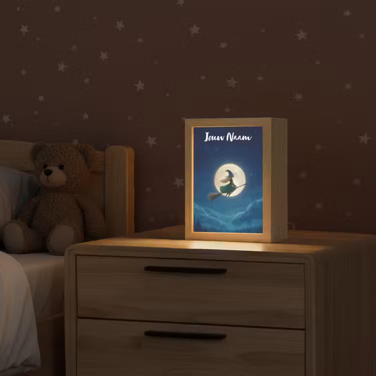 Heks - Volle maan - Sterrenhemel Light Box met kabel (Kinderlampje) klein -sfeer1_kind
