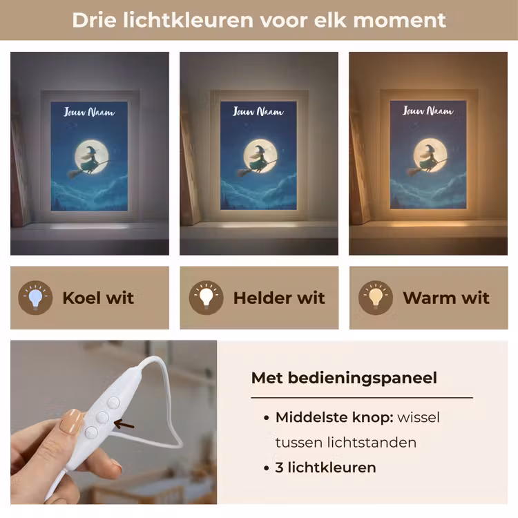 Heks - Volle maan - Sterrenhemel Light Box met kabel (Kinderlampje) klein -USP_lichtkleurNL