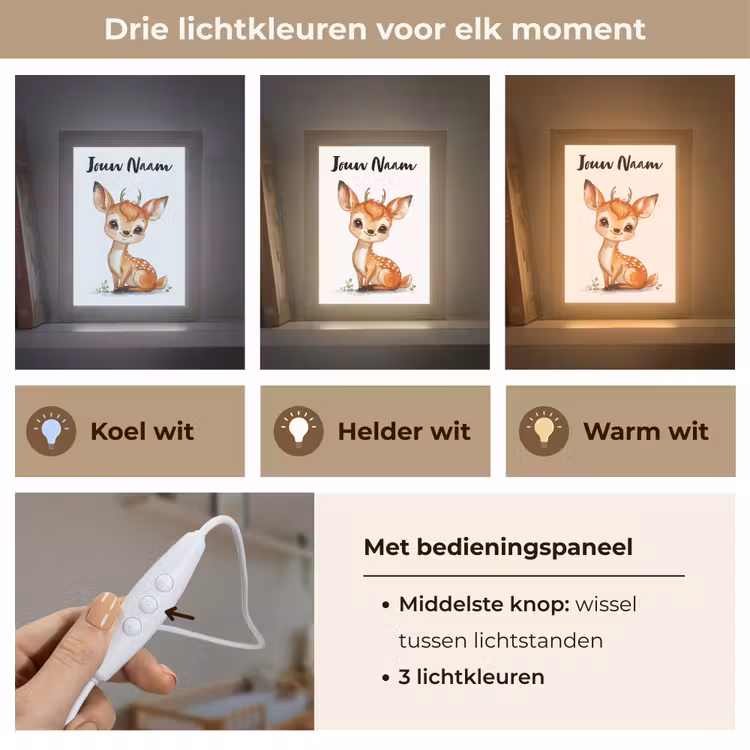 Hert - Baby - Dieren Light Box met kabel (Kinderlampje) klein -USP_lichtkleurNL
